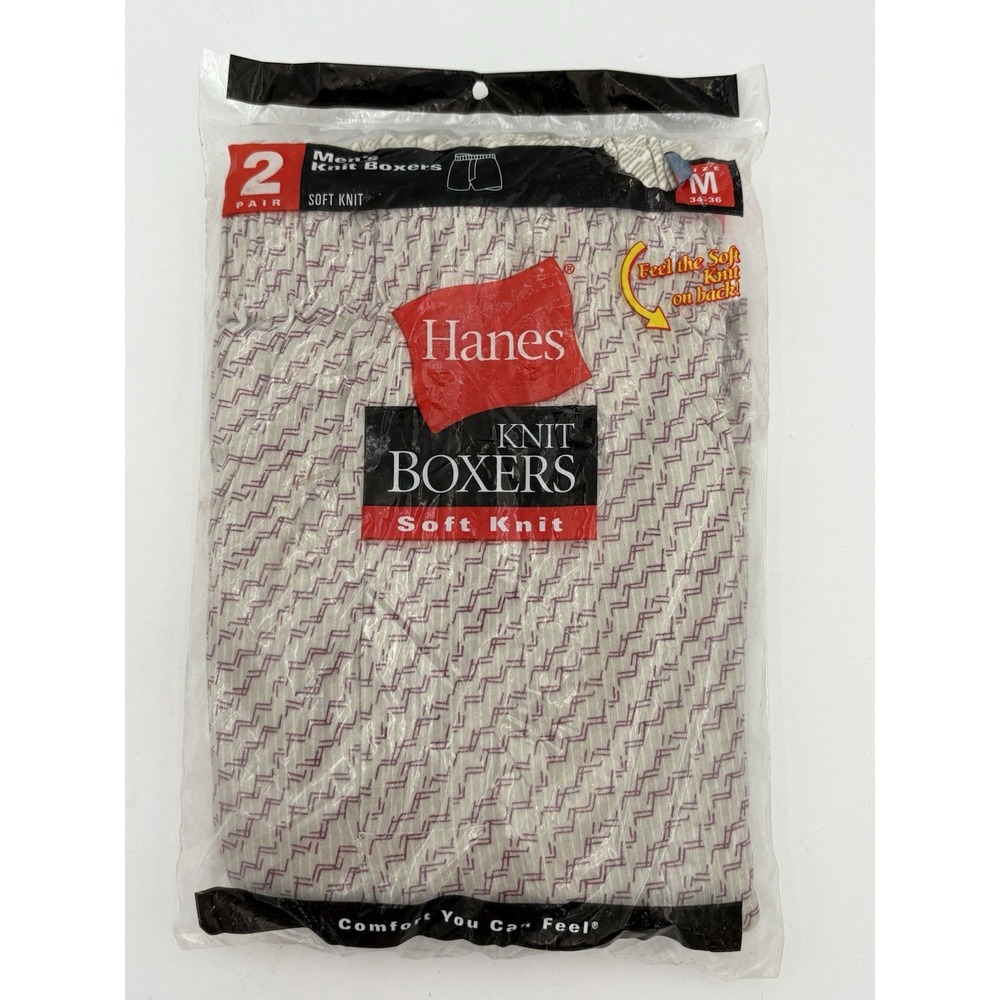 Vintage Hanes Knit Boxers‎ 2-Pack Size M 34-36 Red Zigzag Print NOS 2002